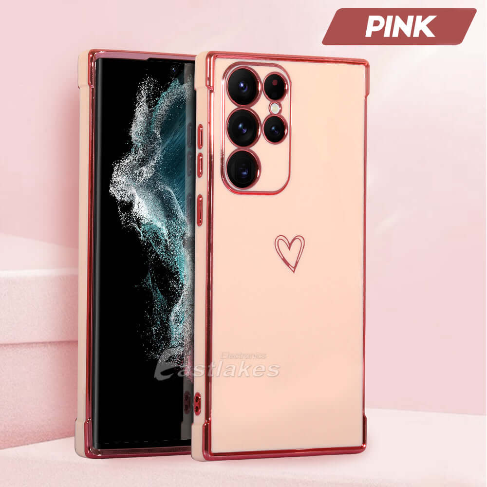 Cute Girly Heart Metallic Silicone Shockproof Case For Samsung Galaxy